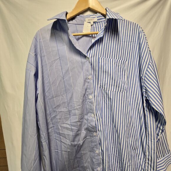 🩵BETTER BE Button Down Shirt Striped Blue & White LARGE One Pocket Tunic - Picture 8 of 8